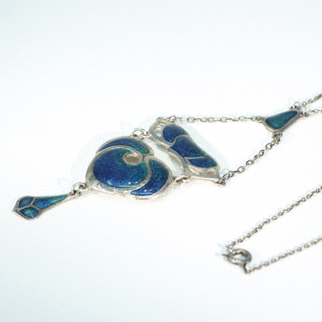 Antique Arts & Crafts Silver Blue Enamel Necklace c. 1910