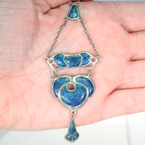 Antique Arts & Crafts Silver Blue Enamel Necklace c. 1910