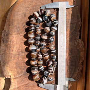 Antique Banded Agate Bead Necklace Silver Clasp