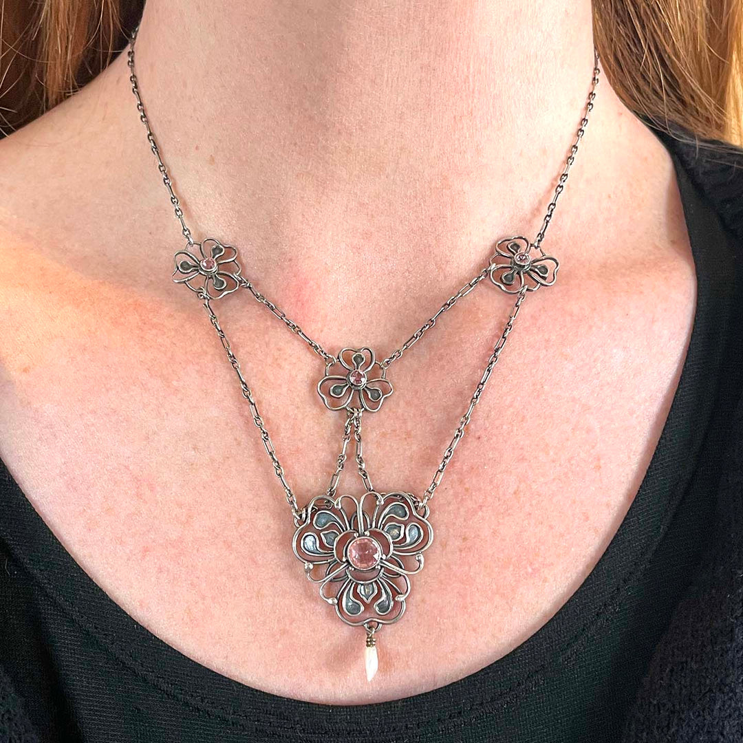 Liberty Jessie King Paste & Pearl Drop Necklace, c. 1900