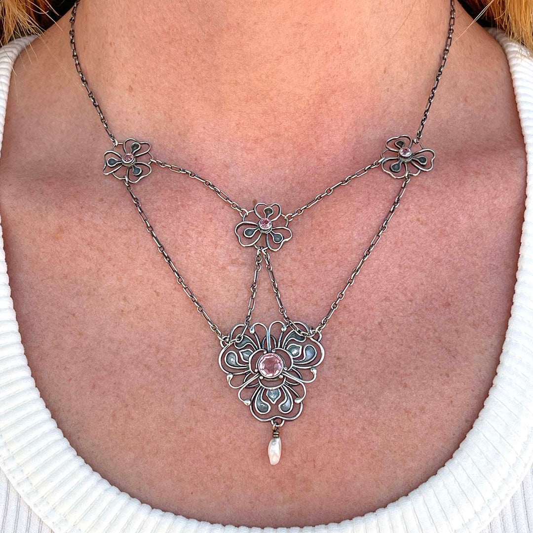 Liberty Jessie King Paste & Pearl Drop Necklace, c. 1900