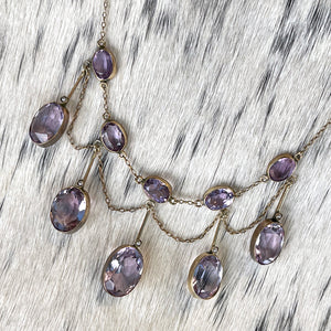 Antique Edwardian Amethyst Drop Necklace in Silver Gilt