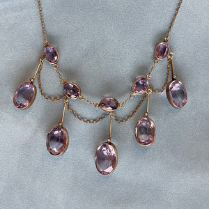 Antique Edwardian Amethyst Drop Necklace in Silver Gilt