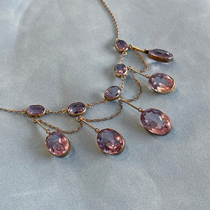 Antique Edwardian Amethyst Drop Necklace in Silver Gilt