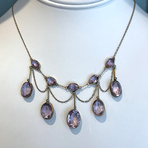 Antique Edwardian Amethyst Drop Necklace in Silver Gilt