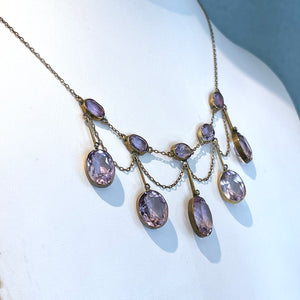 Antique Edwardian Amethyst Drop Necklace in Silver Gilt