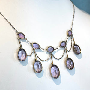 Antique Edwardian Amethyst Drop Necklace in Silver Gilt