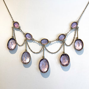 Antique Edwardian Amethyst Drop Necklace in Silver Gilt