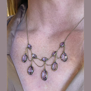 Antique Edwardian Amethyst Drop Necklace in Silver Gilt