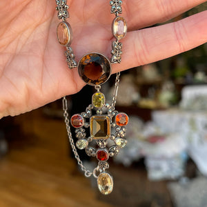 Antique Arts & Crafts Citrine, Topaz & Marcasite Necklace