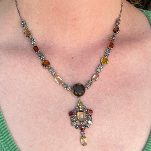 Antique Arts & Crafts Citrine, Topaz & Marcasite Necklace