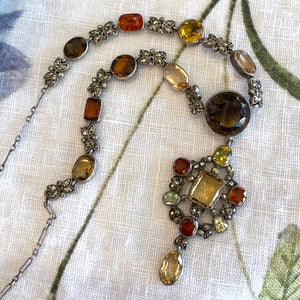 Antique Arts & Crafts Citrine, Topaz & Marcasite Necklace