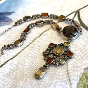 Antique Arts & Crafts Citrine, Topaz & Marcasite Necklace