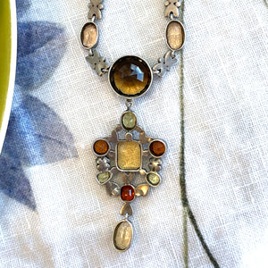 Antique Arts & Crafts Citrine, Topaz & Marcasite Necklace