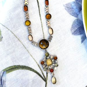 Antique Arts & Crafts Citrine, Topaz & Marcasite Necklace