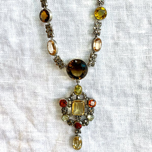 Antique Arts & Crafts Citrine, Topaz & Marcasite Necklace