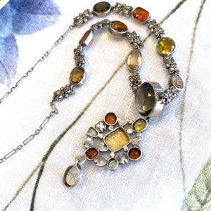 Antique Arts & Crafts Citrine, Topaz & Marcasite Necklace