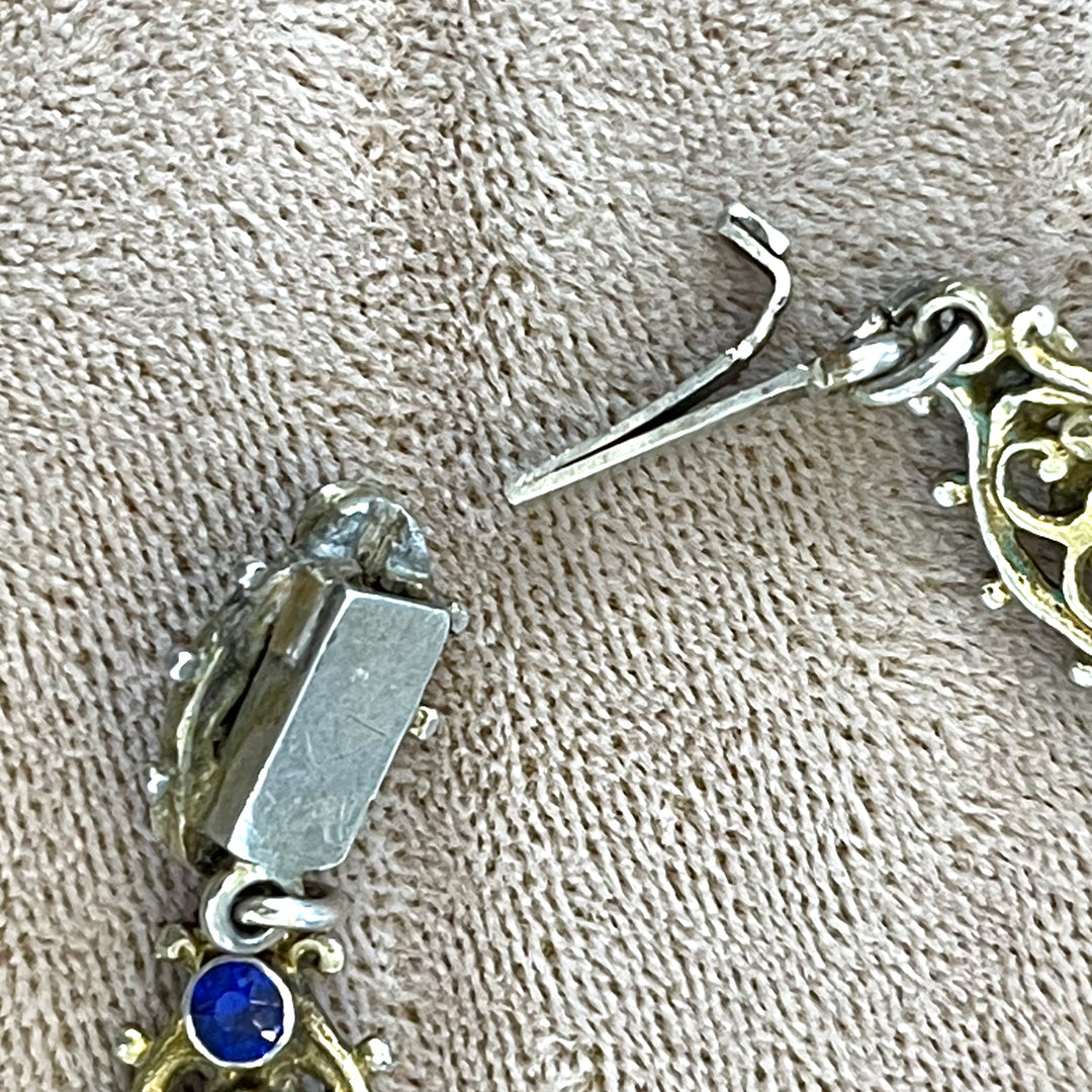 Antique Austro-Hungarian Necklace Blue Paste and Pearl Silver Gilt