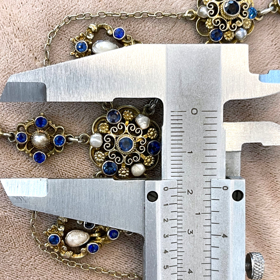 Antique Austro-Hungarian Necklace Blue Paste and Pearl Silver Gilt