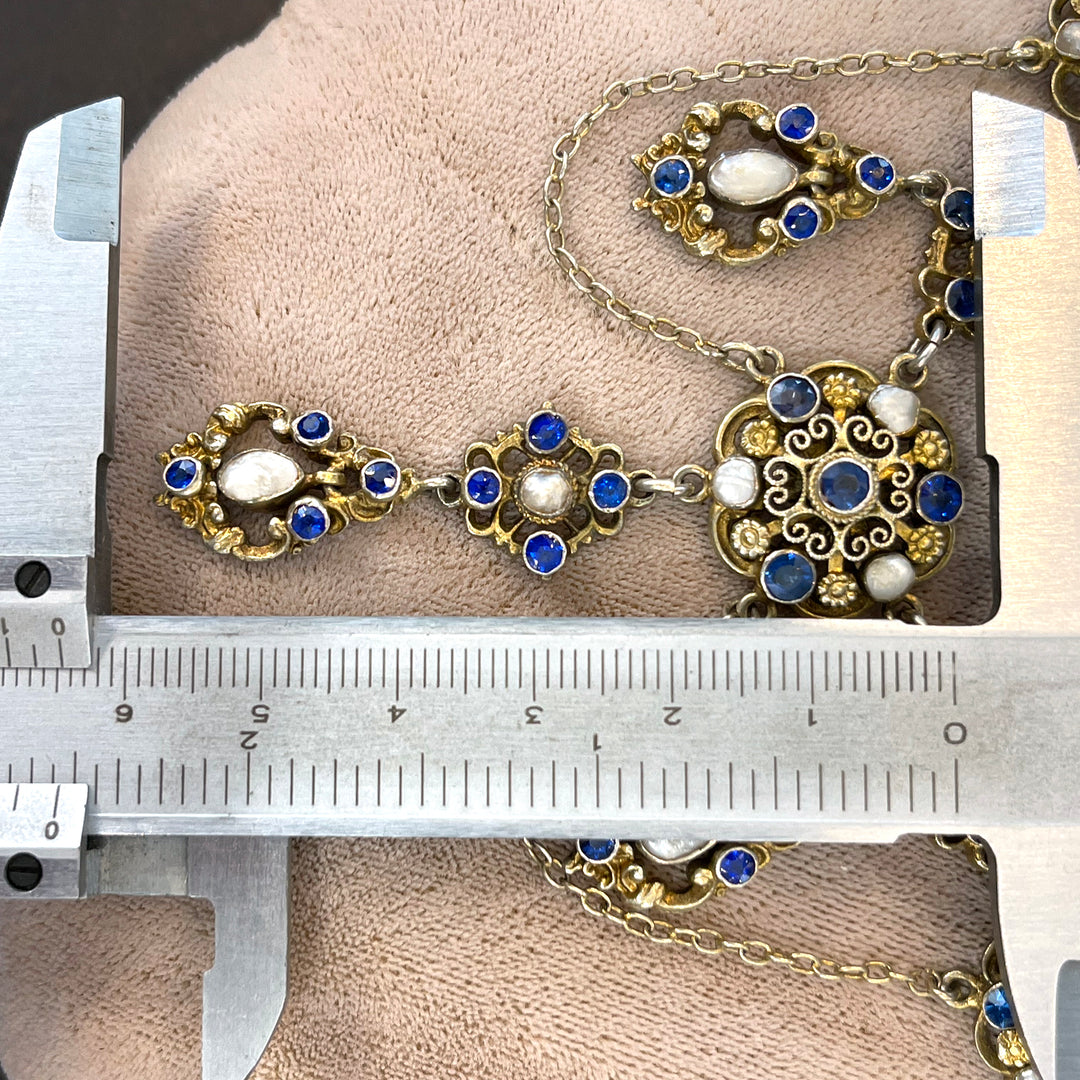 Antique Austro-Hungarian Necklace Blue Paste and Pearl Silver Gilt