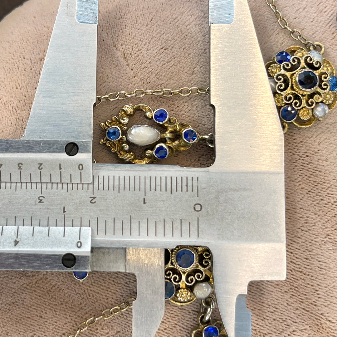 Antique Austro-Hungarian Necklace Blue Paste and Pearl Silver Gilt