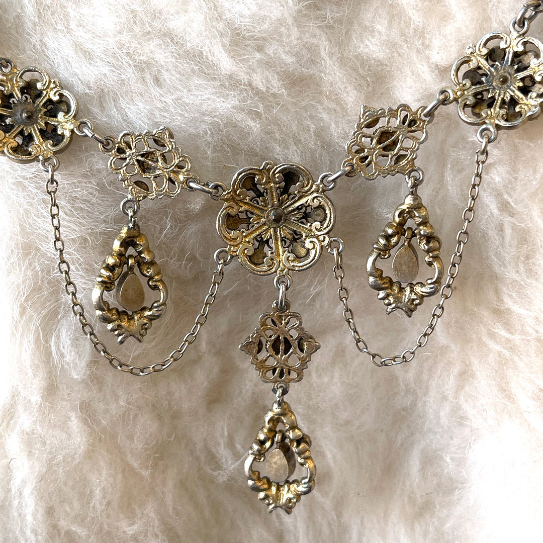 Antique Austro-Hungarian Necklace Blue Paste and Pearl Silver Gilt
