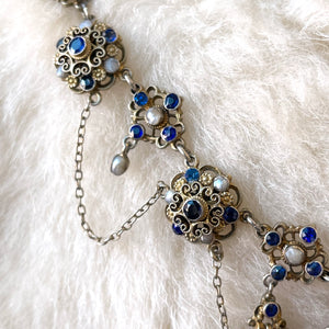 Antique Austro-Hungarian Necklace Blue Paste and Pearl Silver Gilt