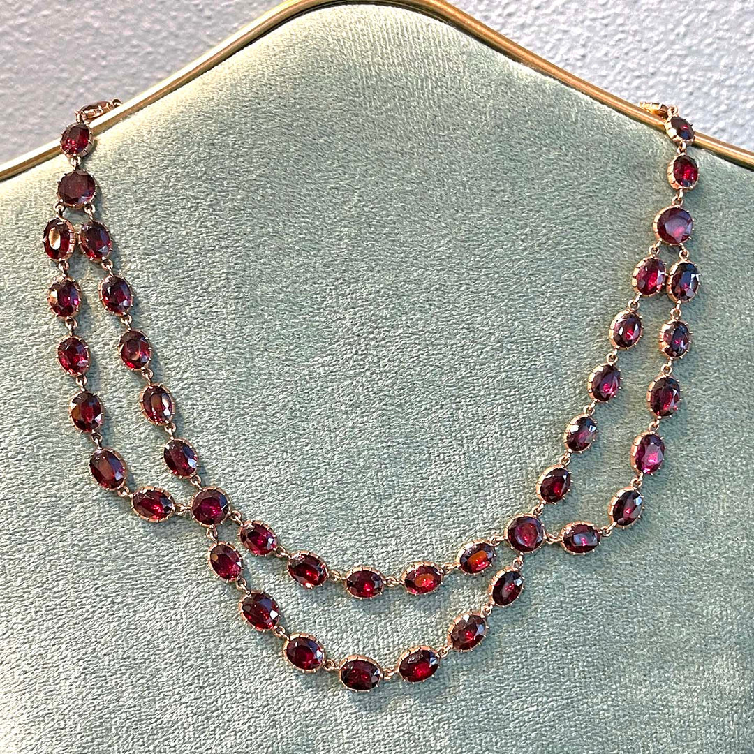 Reserved~Rare Georgian Garnet Swag Necklace 15k Gold