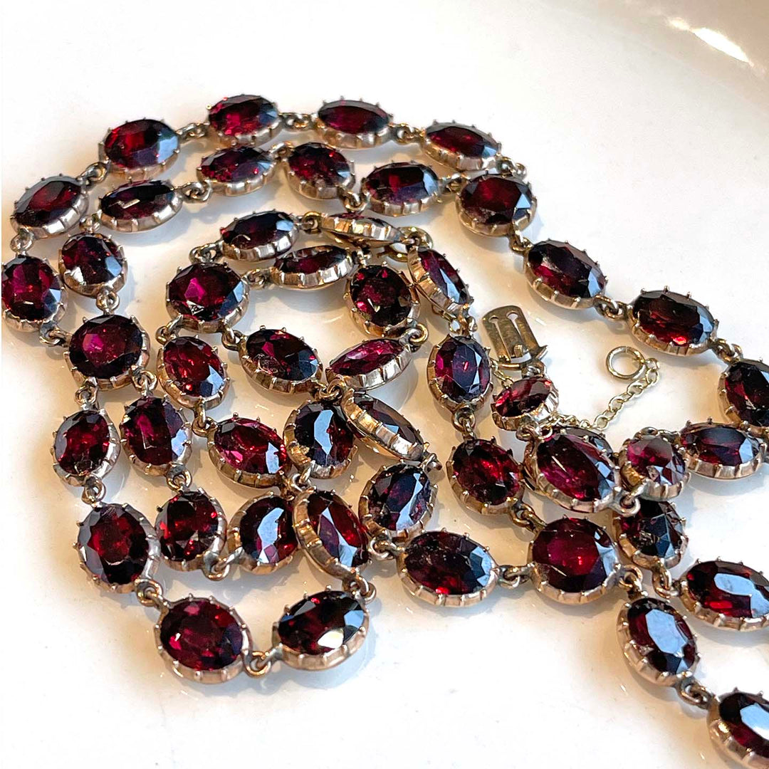 Reserved~Rare Georgian Garnet Swag Necklace 15k Gold