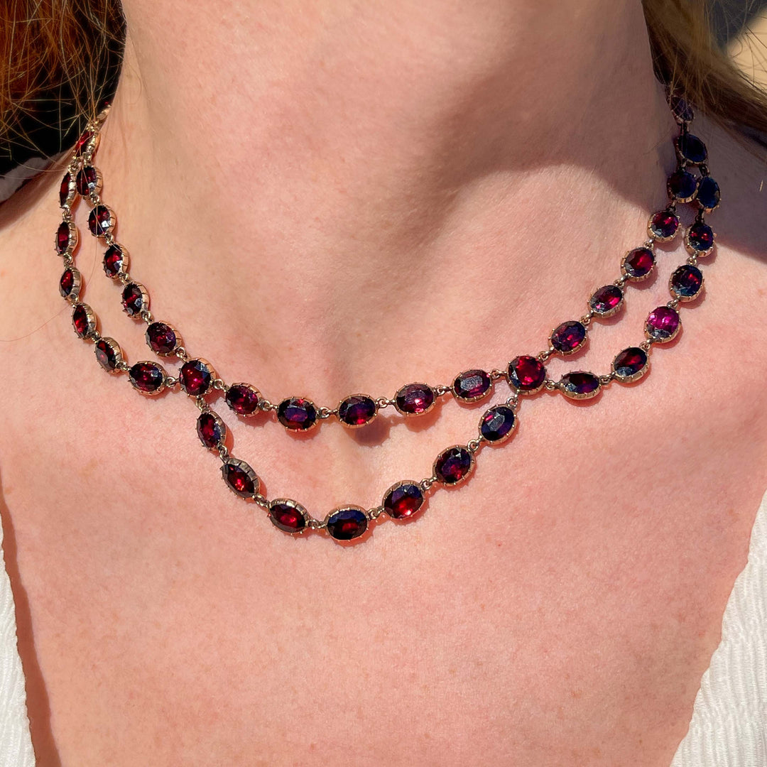Reserved~Rare Georgian Garnet Swag Necklace 15k Gold