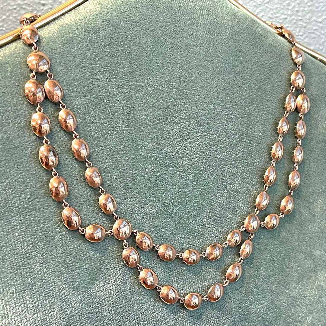 Rare Georgian Garnet Swag Necklace 15k Gold