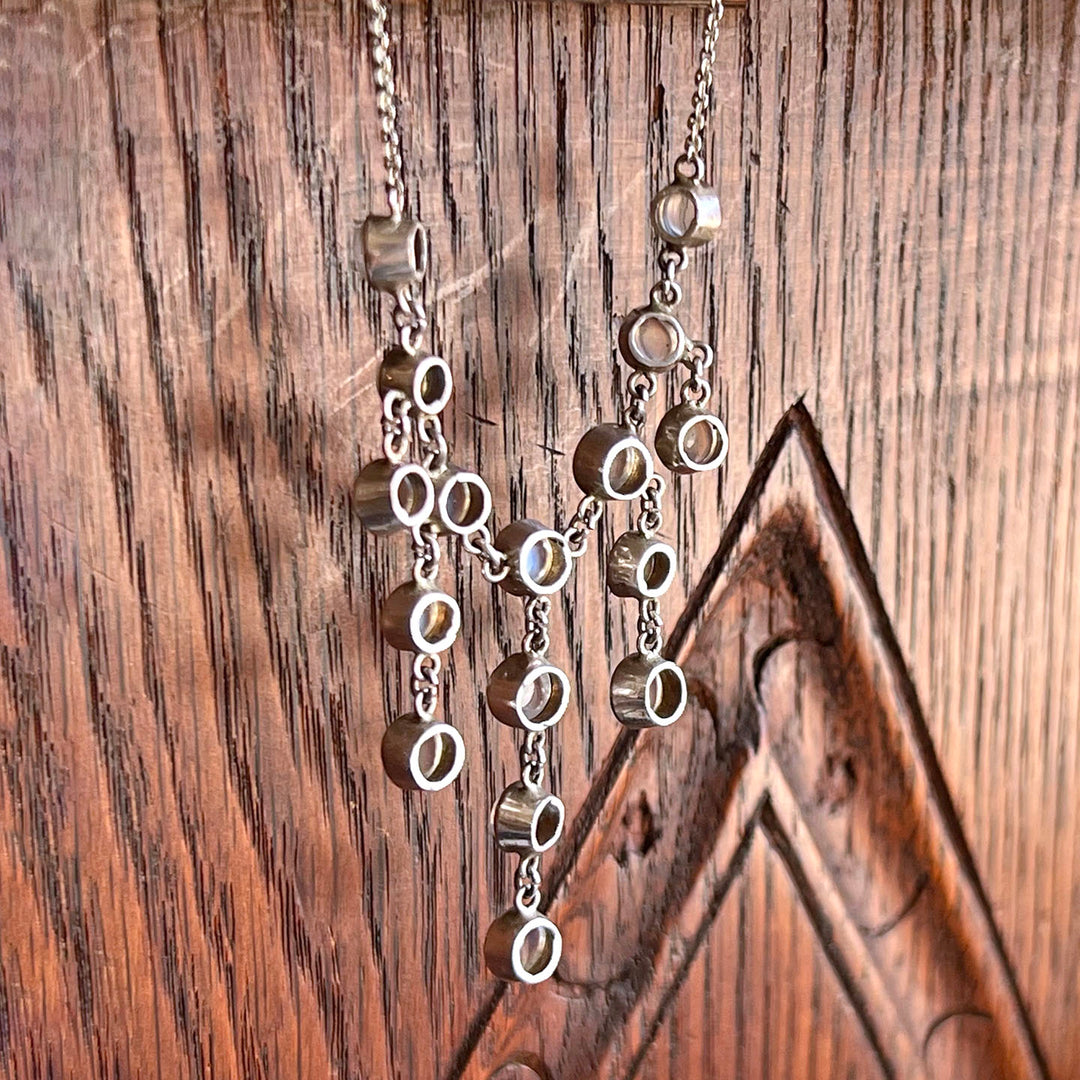Antique Edwardian Silver Moonstone Drop Necklace, c. 1910