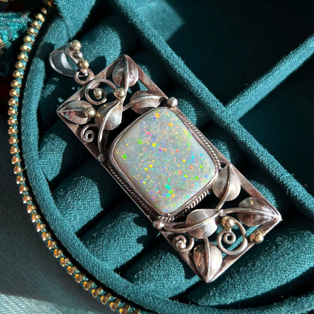 Antique Arts and Crafts Silver Gold Opal Pendant c. 1910