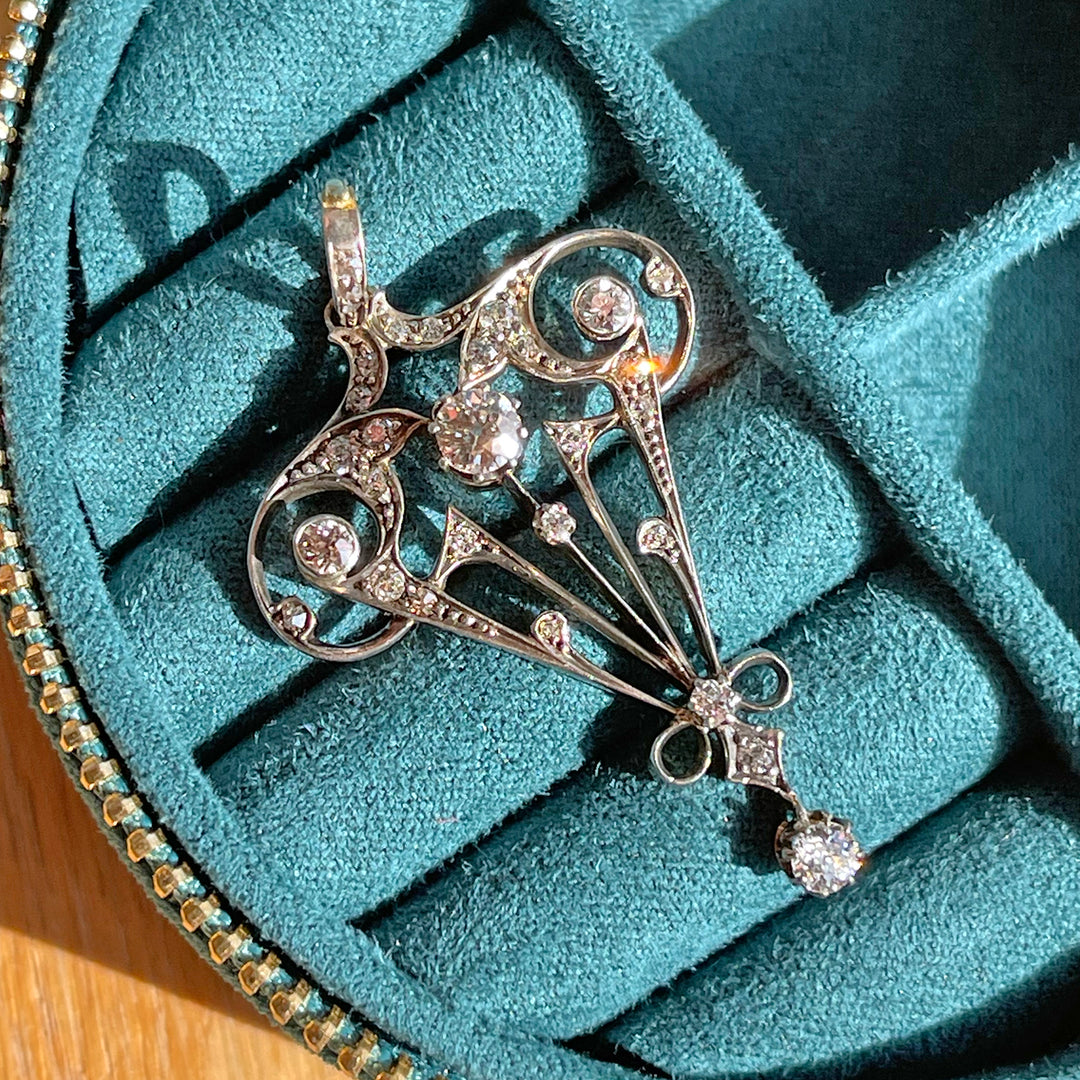 Edwardian Art Nouveau Diamond Pendant in 18K Gold and Silver