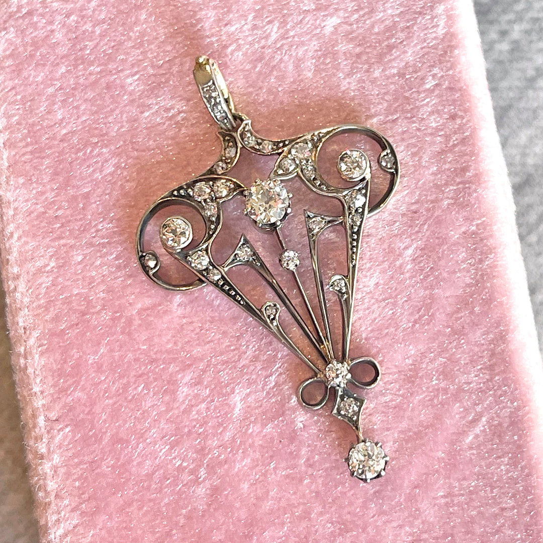 Edwardian Art Nouveau Diamond Pendant in 18K Gold and Silver