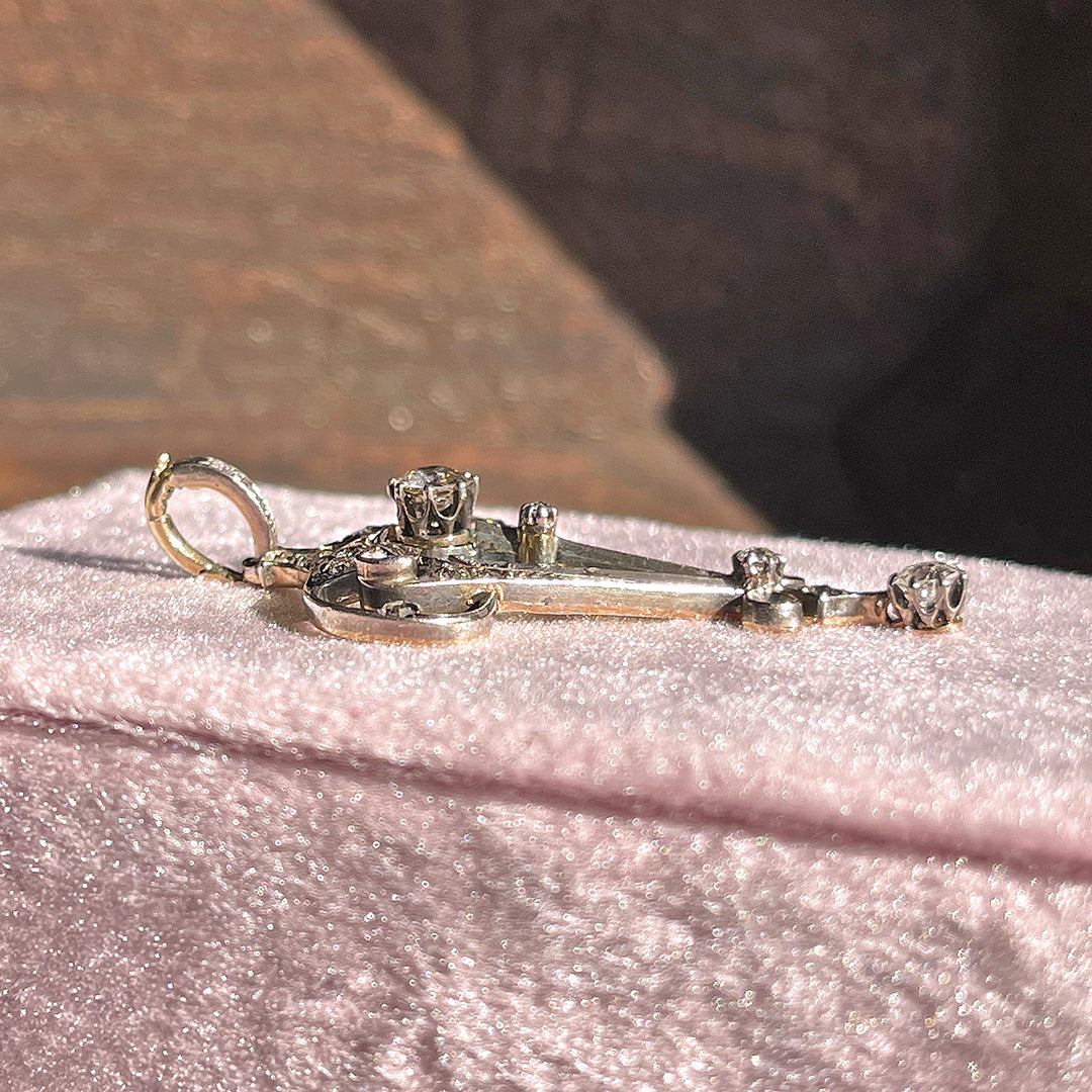Edwardian Art Nouveau Diamond Pendant in 18K Gold and Silver