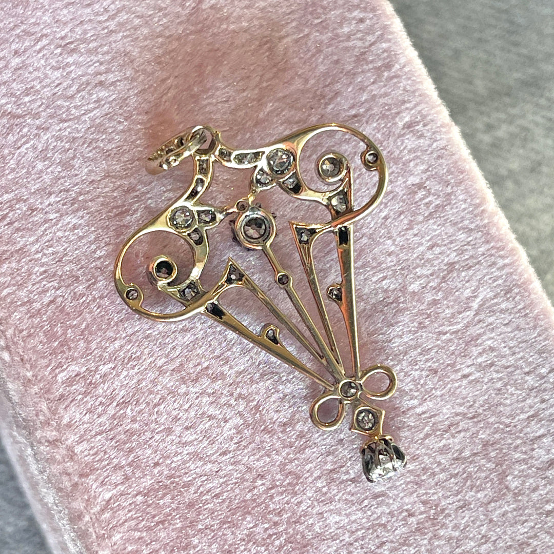 Edwardian Art Nouveau Diamond Pendant in 18K Gold and Silver