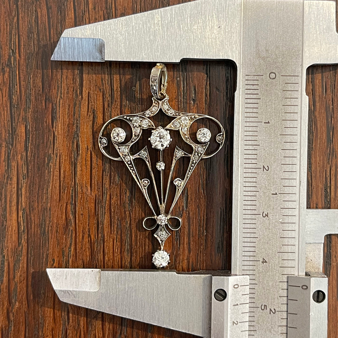 Edwardian Art Nouveau Diamond Pendant in 18K Gold and Silver