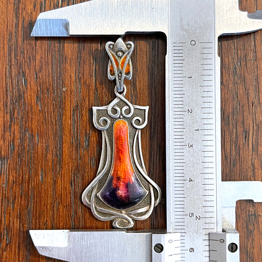Fiery Arts and Crafts Enamel Pendant in Silver, Circa 1910, England