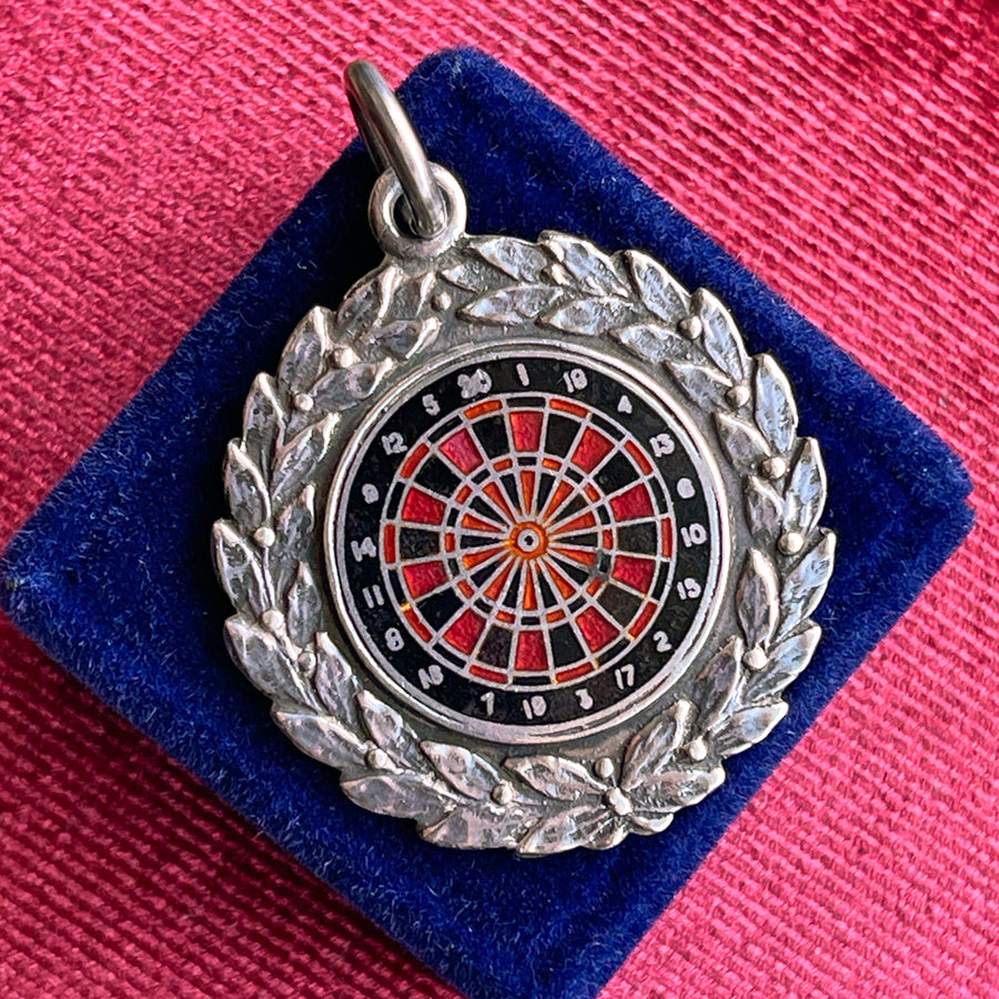 Vintage Silver Dartboard Watch Fob Pendant, England, Circa 1920