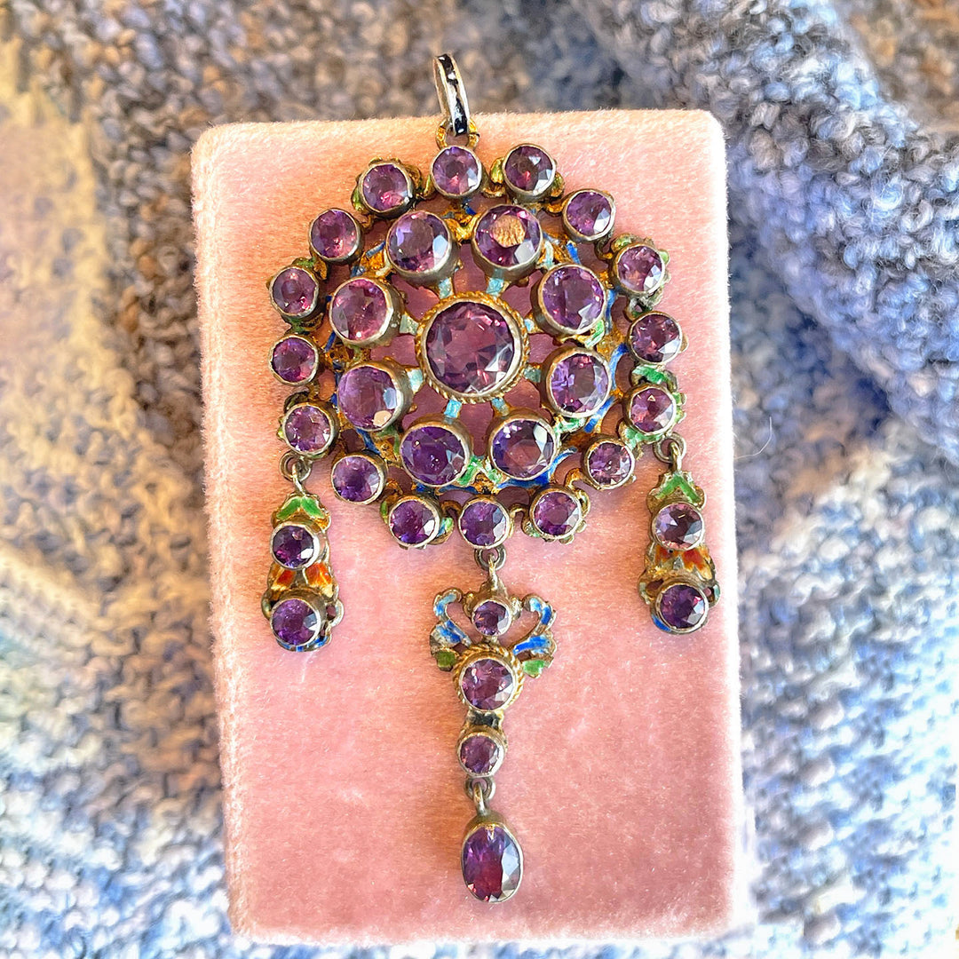 Antique Austro-Hungarian Silver Amethyst Enamel Pendant