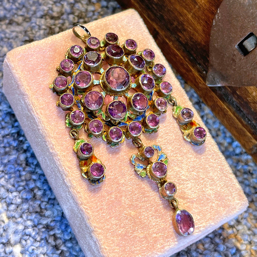 Antique Austro-Hungarian Silver Amethyst Enamel Pendant