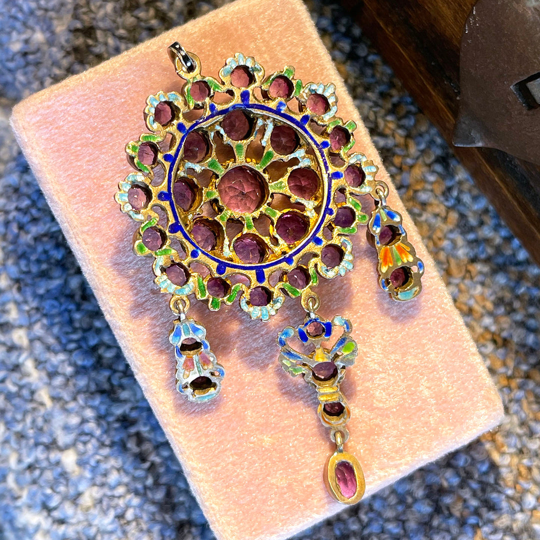 Antique Austro-Hungarian Silver Amethyst Enamel Pendant