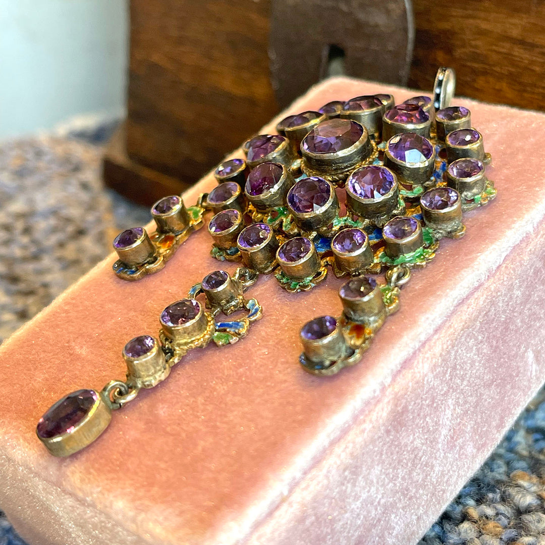 Antique Austro-Hungarian Silver Amethyst Enamel Pendant