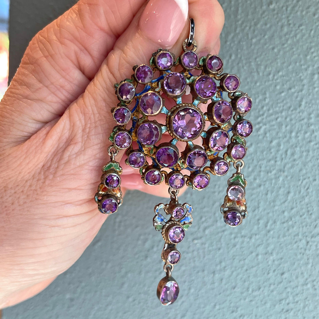 Antique Austro-Hungarian Silver Amethyst Enamel Pendant