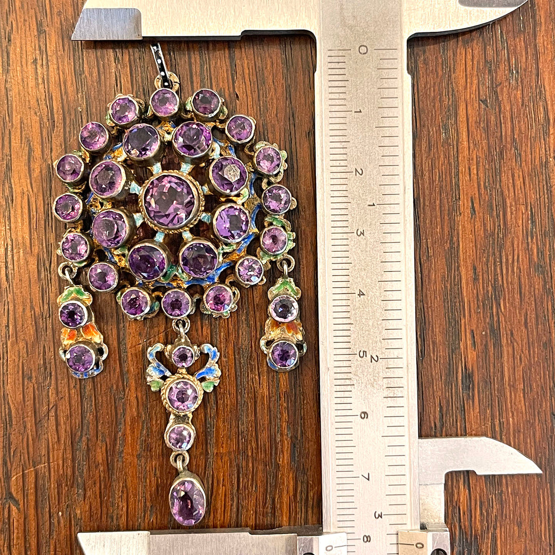 Antique Austro-Hungarian Silver Amethyst Enamel Pendant
