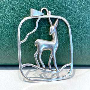 Vintage Scandinavian Silver Deer Pendant Mid-Century