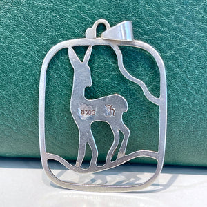 Vintage Scandinavian Silver Deer Pendant Mid-Century