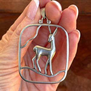 Vintage Scandinavian Silver Deer Pendant Mid-Century