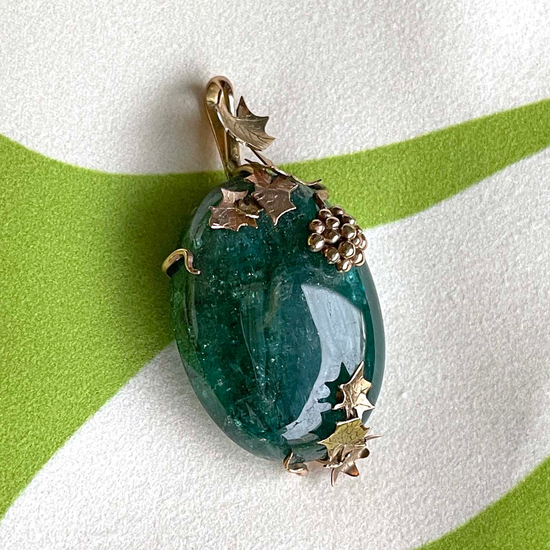 Vintage Boulder Tourmaline Pendant in Gold Frame